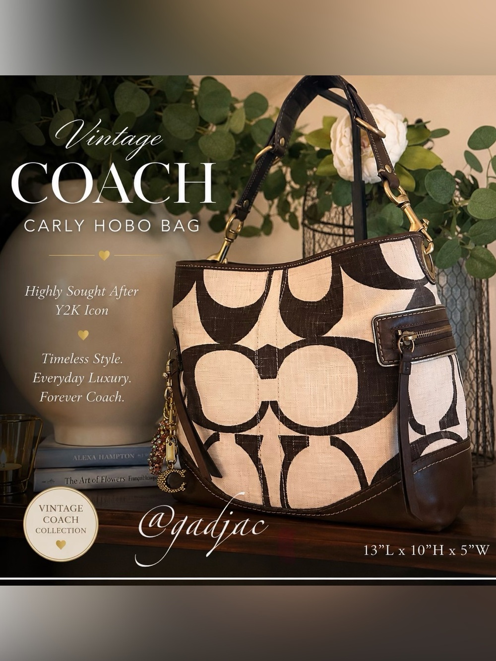 VINTAGE Y2K Coach Carly Hobo Bag – Rare Giant C Brown & Cream Linen #7473